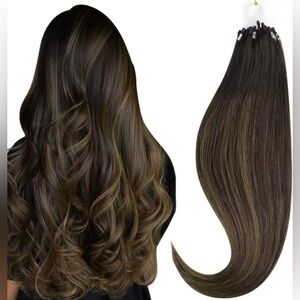 Dark Brown Chestnut Brown Balayage Human Hair 22” Micro Ring Extensions